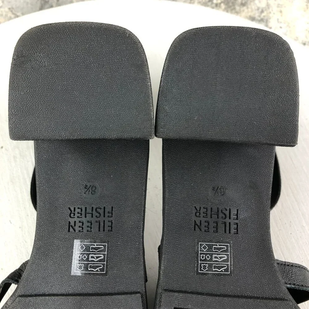 Eileen Fisher NWOT Women's Size 6.5 Noni Black Leather Open Toe Heeled Sandals